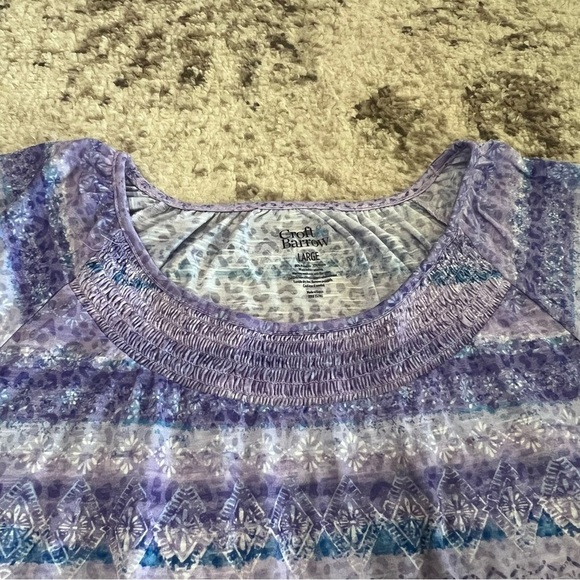 Croft & Barrow Purple and Blue Design Smocked Neckline Top size large - Picture 3 of 6